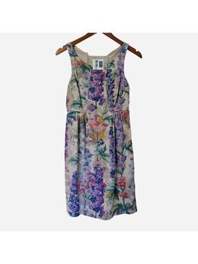 Anthropologie Edmé & Esyllte Floral Linen Dress Botanical Print Midi  Size 10